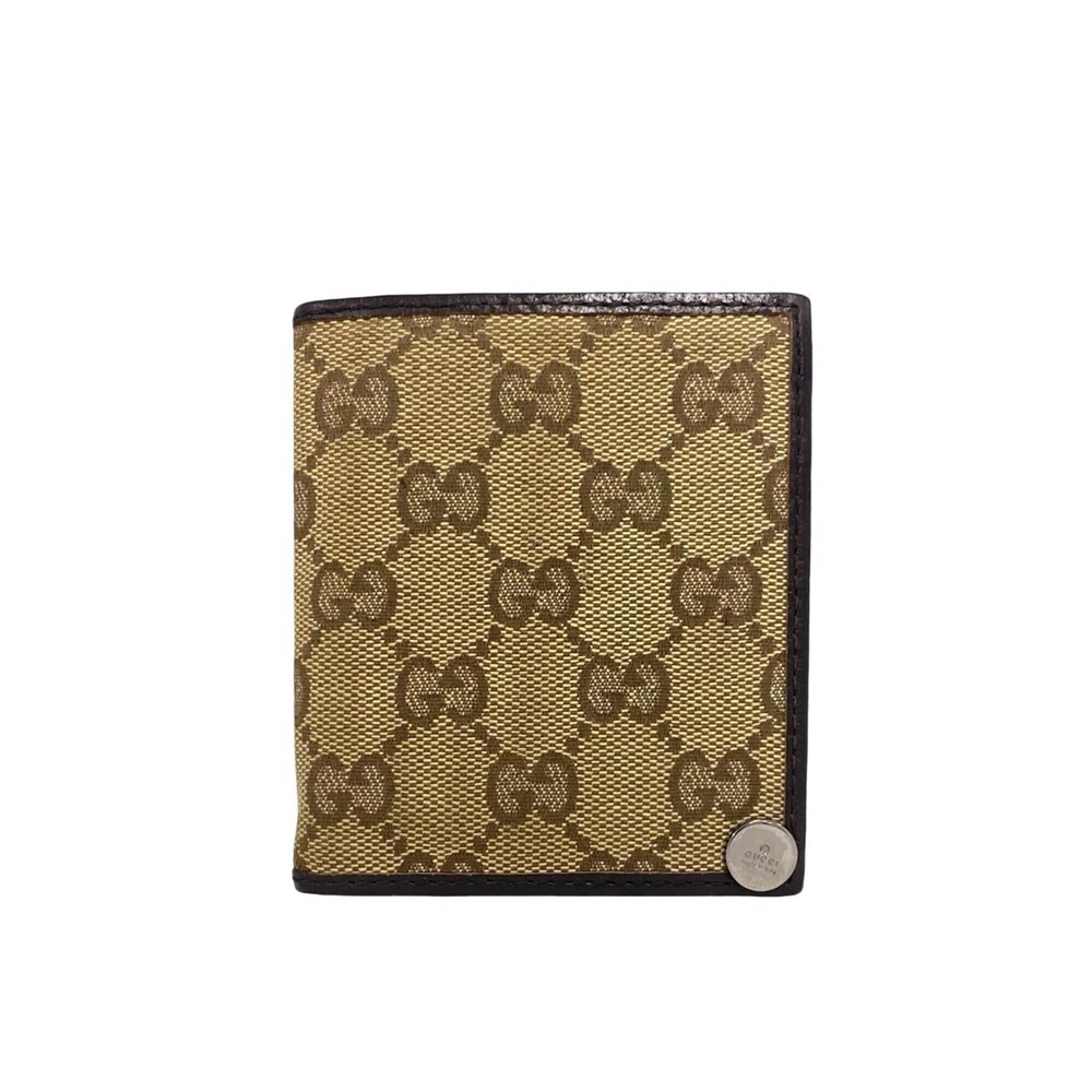 GUCCI GG Canvas Leather Bi-fold Business Card Holder/Card Case/Pass Case - Br...